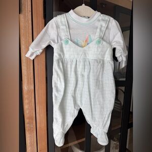 Vintage 80s Rattle coverall baby boy embroidered windowpane mint footies newborn